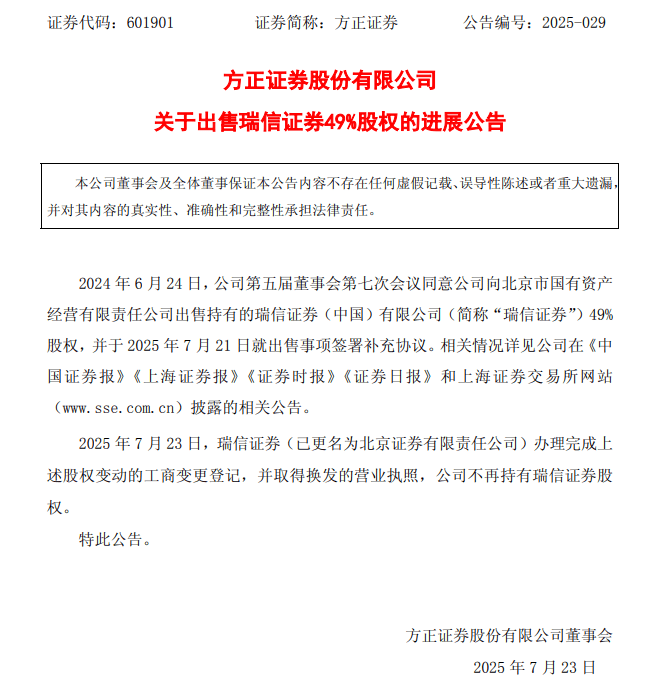 瑞信证券更名北京证券！北京国资券商第五家